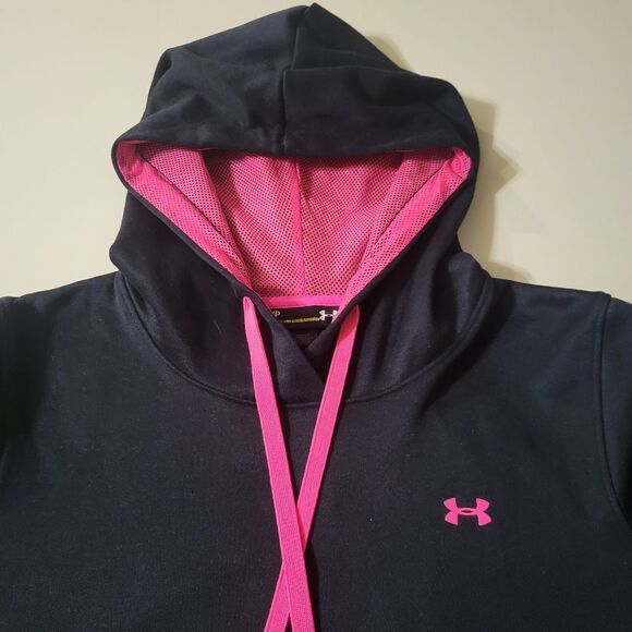 Under Armour® Women's Black Long Sleeve Pink Mesh Lined Hoodie - Picture 7 of 14